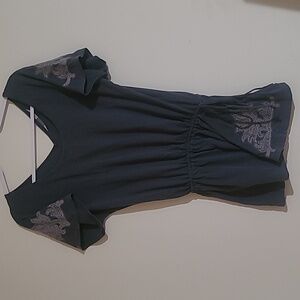Athleta Charcoal Short Sleeve Dress Coverup With Lotus Embroidery
